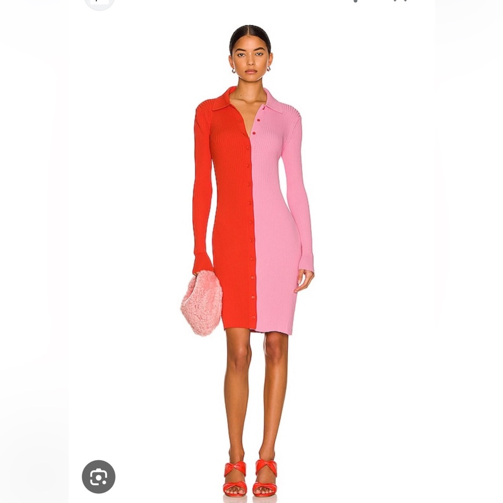 Staud Mini Milton Dress - S- NWT - Split Color Poppy/Rosebud